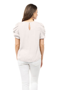 Shell color dropped short bubble sleeve top