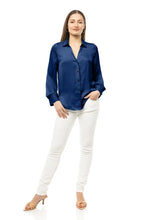 Load image into Gallery viewer, Navy button front long sleeve top
