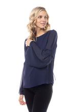 Load image into Gallery viewer, Navy chiffon long bell sleeve top
