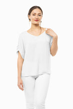 Load image into Gallery viewer, White pleated short sleeve top
