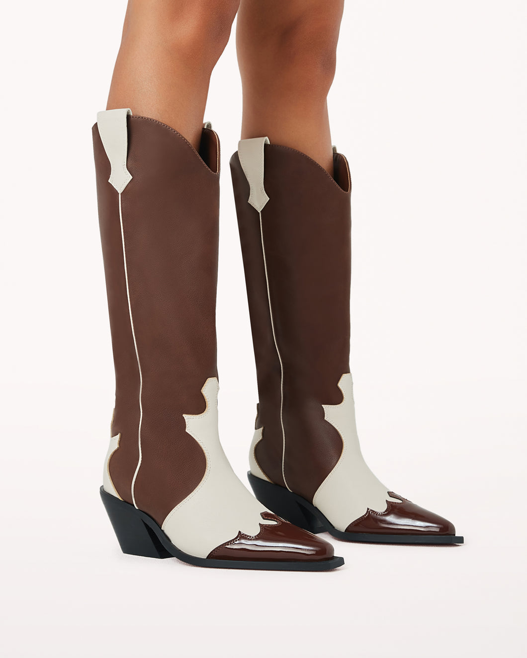 Etta chocolate ivory tall boot