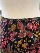 Load image into Gallery viewer, Black red gold bird print midi skirt
