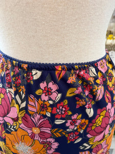 Navy hot pink orange midi skirt