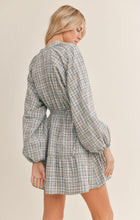Load image into Gallery viewer, Blue gray ivory plaid short dress
