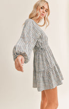 Load image into Gallery viewer, Blue gray ivory plaid short dress
