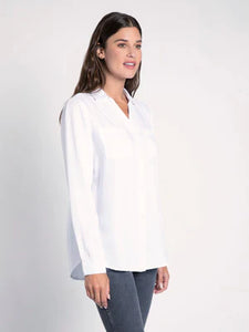 White double pocket Tencel long sleeve top