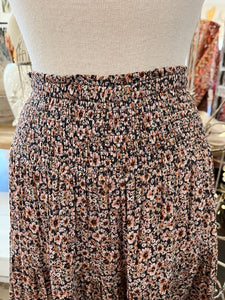 Brown pink mini floral maxi skirt