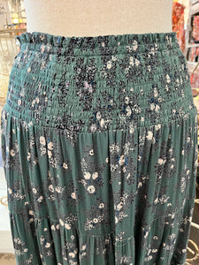 Green navy cream tiny floral maxi skirt
