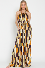 Load image into Gallery viewer, Off White brown gold olive halter jumpsuit
