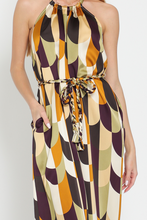 Load image into Gallery viewer, Off White brown gold olive halter jumpsuit
