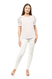 Shell color dropped short bubble sleeve top