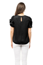 Load image into Gallery viewer, Black draped bubble sleeve top
