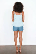Load image into Gallery viewer, Light blue denim was ruffle top
