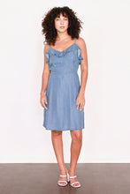 Load image into Gallery viewer, Denim blue white stripe short dress
