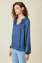 Load image into Gallery viewer, Blue satin long sleeve top
