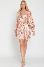 Load image into Gallery viewer, Cream pink brown dolman sleeves short dress

