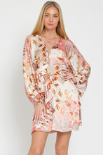 Load image into Gallery viewer, Cream pink brown dolman sleeves short dress
