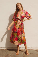 Load image into Gallery viewer, Hot pink orange cream midi dress
