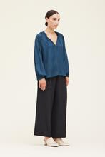Load image into Gallery viewer, Teal blue pleated long sleeve top
