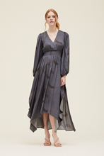Load image into Gallery viewer, Dusty smoke blue charcoal midi dress
