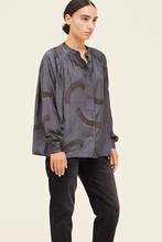 Load image into Gallery viewer, Dusty smoke blue with charcoal long sleeve top
