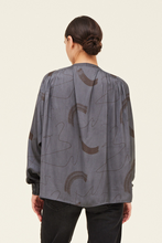Load image into Gallery viewer, Dusty smoke blue with charcoal long sleeve top
