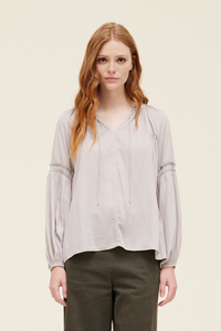 Taupe long sleeve gathered top