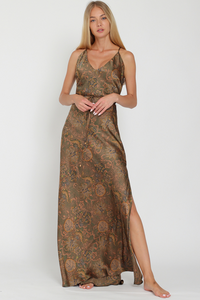 Bronze olive slip maxi dress