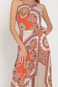 Cream orange brown paisley slip dress