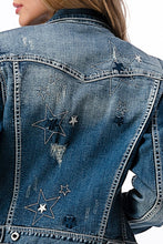 Load image into Gallery viewer, Dark denim navy white star embroidery
