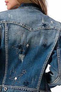 Dark denim navy white star embroidery