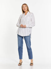 Load image into Gallery viewer, White navy double pin stripe long sleeve top
