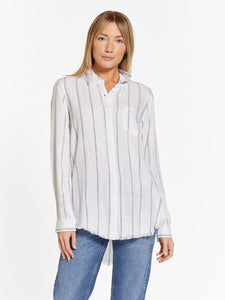 White navy double pin stripe long sleeve top