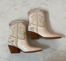 Load image into Gallery viewer, Loral ivory textured cowboy  bootie with inlays Dolce Vita
