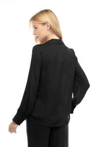 Black button front long sleeve top