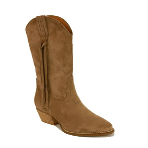 Dallas-12 Dark Taupe short boot with fringe tie