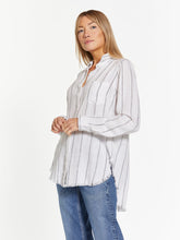 Load image into Gallery viewer, White navy double pin stripe long sleeve top
