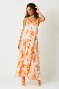 Peach coral floral maxi dress