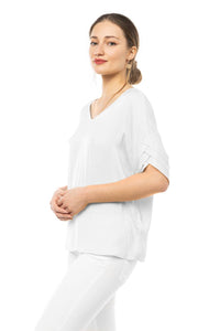 White pleated short sleeve top