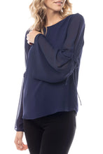Load image into Gallery viewer, Navy chiffon long bell sleeve top
