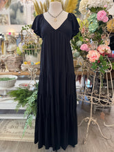 Load image into Gallery viewer, Black short puff sleeve maxi dress
